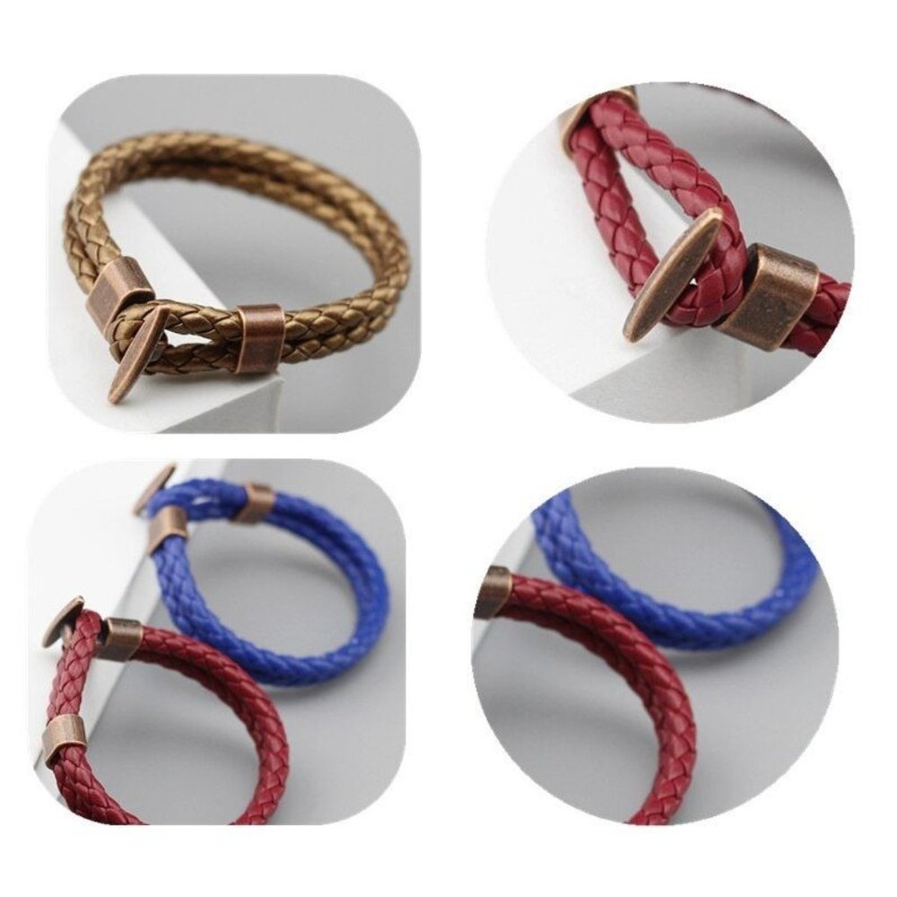 Jamesyn Copper Anchor Mens 2 Layer Rope Leather Bracelet Dark Red Gift Boxed - Picture 3 of 8